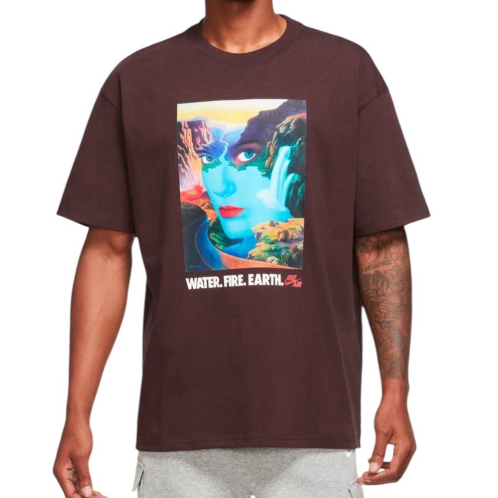 Nike Water Fire Earth Graphic Tee 100% Cotton Men Size Large
